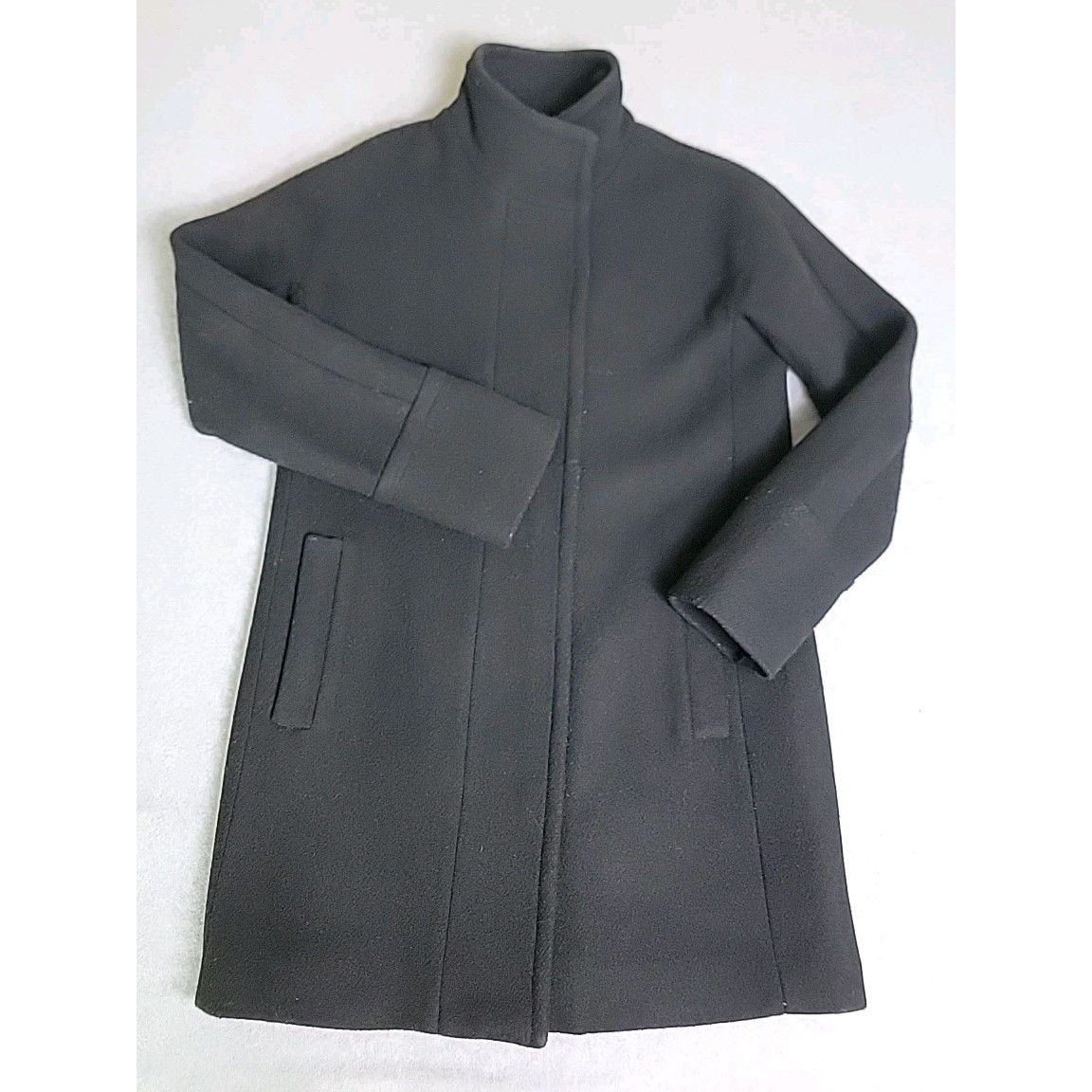 J Crew Coat Womens 0 Black Wool Blend Full Zip Lined Stadium Pockets Preppy City